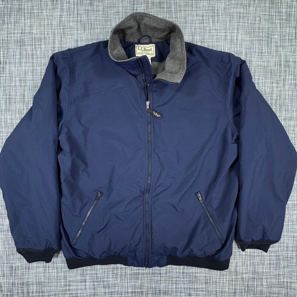 LL Bean Mens XXL Tall Warm Up Jacket Navy Fleece Lined Nylon Insulated Sleeves